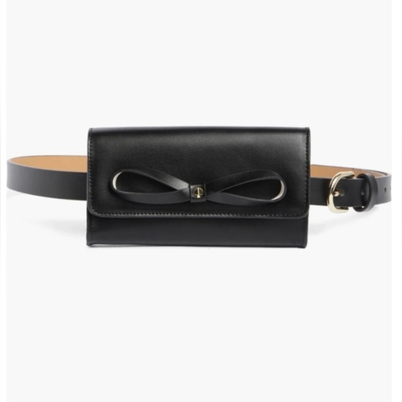 Kate Spade Black Bow Belt Bag Adjustable Leather L/XL NWT - Picture 2 of 9